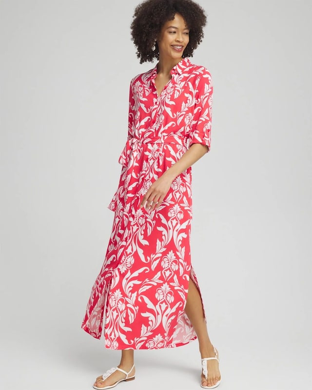 Silk Blend Roll Tab Shirt Dress - image 1